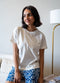 Women Summer Pajama set Off White T-shirt + Dark Blue Flowers Shorts
